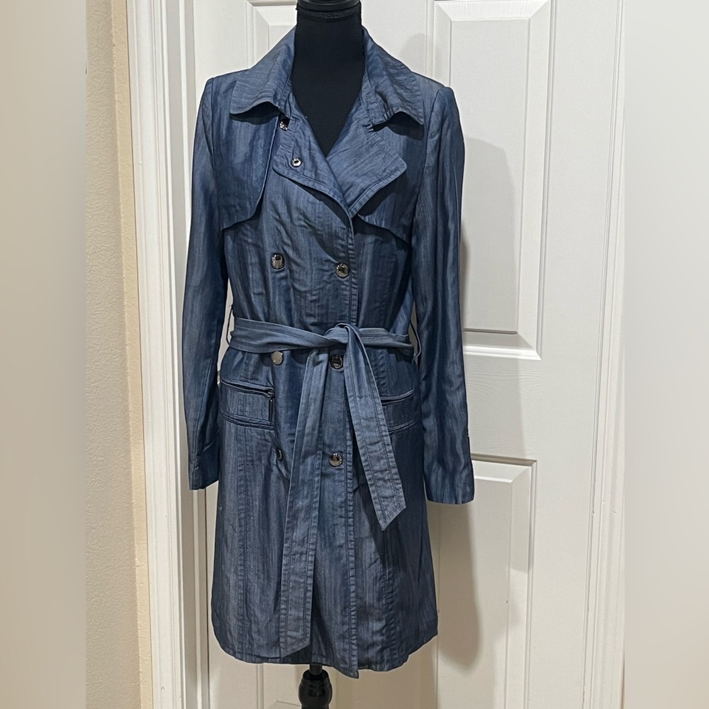 VERTIGO PARIS TRENCH COAT JACKET, WOMENS BLUE SUZE M - Picture 5 of 11